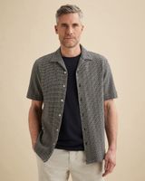 Overhemd met korte mouwen en herringbone structuur – Black Indigo – Smart casual overhemden | VANGUARD