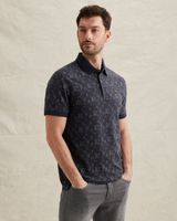 Polo shirt with allover print and ribbed collar – Black Indigo – Polo shirts | PME LEGEND