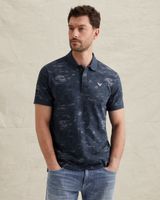 Poloshirt aus Slub-Jersey mit Allover-Print – Black Indigo – Poloshirts | PME LEGEND