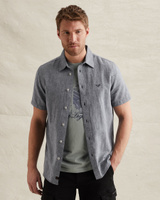 Camisa de algodón/lino con cierre de botones – Black Indigo – Camisas casual | PME LEGEND