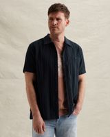 Shirt with short sleeves and woven stripe pattern – Black Indigo – Casual shirts | PME LEGEND