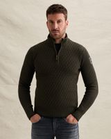 Pullover with half-zip and mixed textures – Weeping Willow – Pullovers | PME LEGEND