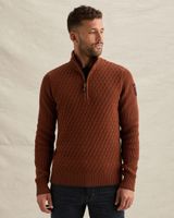 Pullover with half-zip and mixed textures – Brown – Pullovers | PME LEGEND