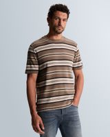 T-shirt with waffle texture and stripe pattern – Brown – Heren t-shirts | CAST IRON
