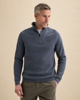 Pullover with half-zip and allover rib texture – Black Indigo – Pullovers | VANGUARD