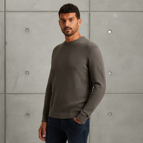 Pullover with allover texture – Grey Comfort Denim – Knitwear | CAST IRON