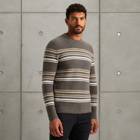 Pullover with stripe pattern – Grey Comfort Denim – Knitwear | CAST IRON