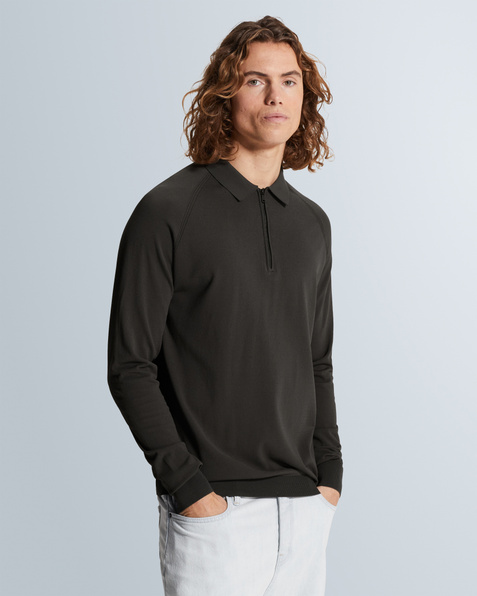 Polo shirt with raglan sleeves and zipper closure – Grey Comfort Denim – Polo shirts | CAST IRON