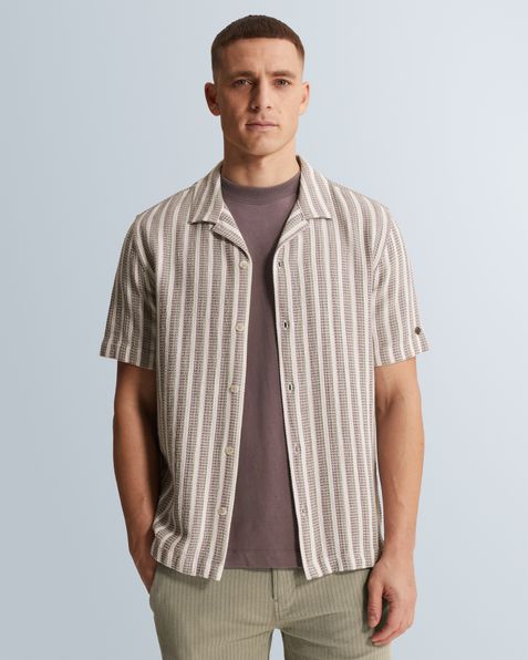 Shirt with short sleeves and multicolored stripe pattern – Grey Comfort Denim – Casual shirts | CAST IRON