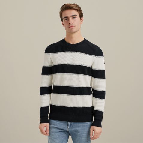 Pullover with stripe pattern – Black Indigo – Knitwear | VANGUARD