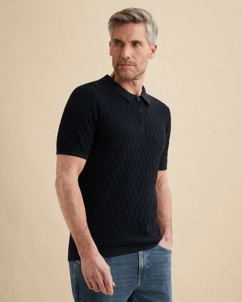 Polo van katoen/modal met ritssluiting – Black Indigo – Polo's | VANGUARD