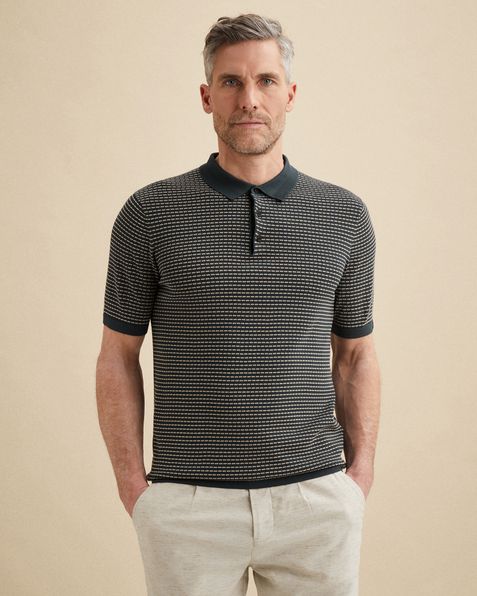 Polo van katoen/modal met allover structuur – Black Indigo – Polo's | VANGUARD