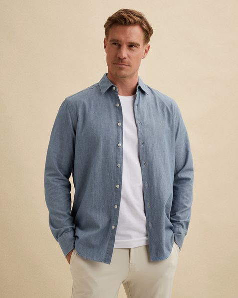 Mid-layer overhemd van indigo chambray – Black Indigo – Casual overhemden | VANGUARD