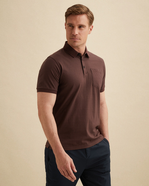 Polo van 100% katoen met streeppatroon – Russet Brown – Polo's | VANGUARD