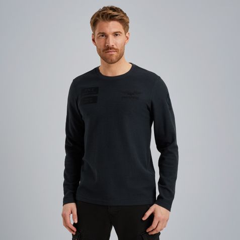 T-Shirt mit langen Ärmeln und Badges – Black Indigo – T-shirts & polo shirts | PME LEGEND
