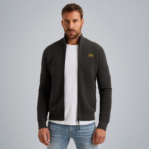 Cardigan with elbow patches – Grey Comfort Denim – Cardigans | PME LEGEND