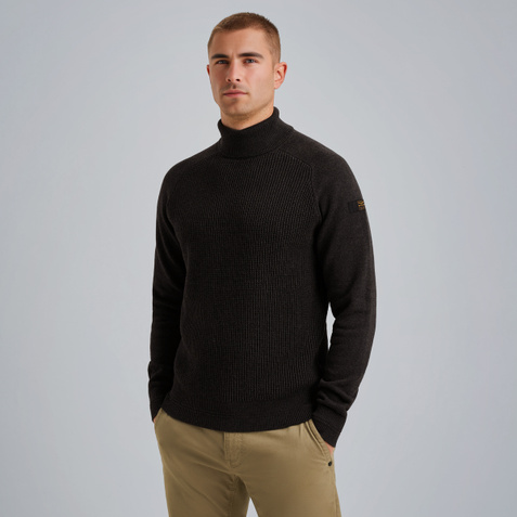 Turtleneck pullover with texture – Grey Comfort Denim – Knitwear | PME LEGEND