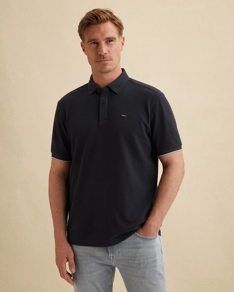 Poloshirt aus Piqué mit Struktur – Black Indigo – Poloshirts | VANGUARD
