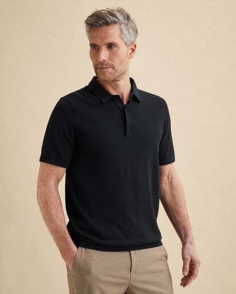 Polo shirt in cotton/modal with mouliné effect – Black Indigo – Polo shirts | VANGUARD