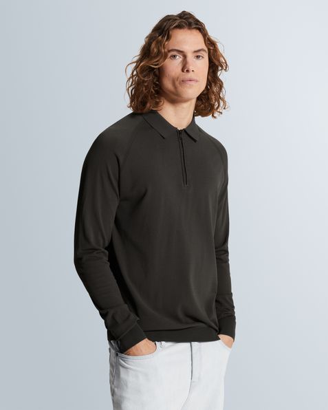 Polo shirt with raglan sleeves and zipper closure – Grey Comfort Denim – Polo's | CAST IRON