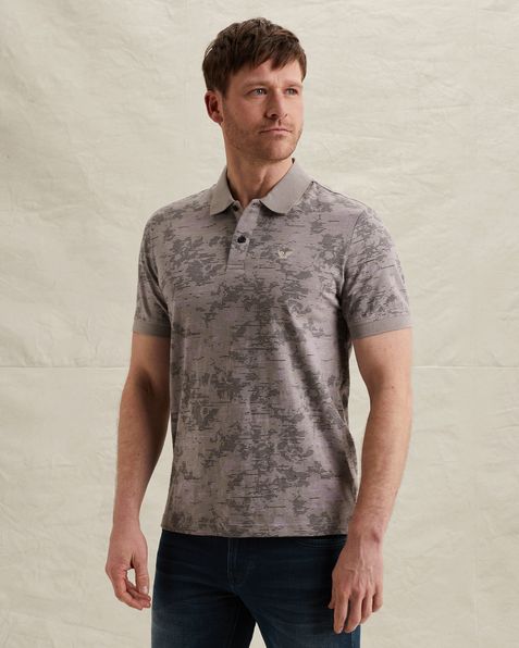 Polo shirt in slub jersey with allover print – Grey Comfort Denim – Polo shirts | PME LEGEND