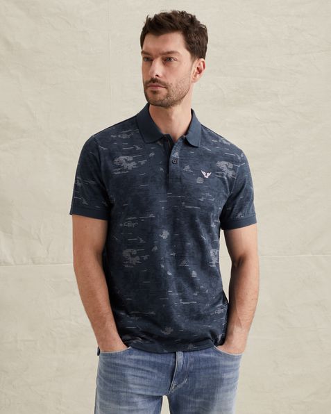 Polo shirt in slub jersey with allover print – Black Indigo – Polo shirts | PME LEGEND