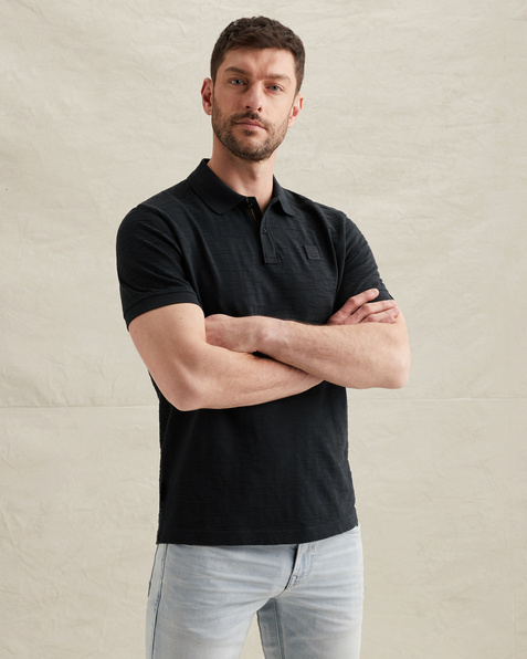 Polo shirt in jersey with jacquard pattern – Black Indigo – Polo shirts | PME LEGEND