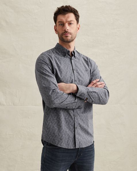 Shirt with allover print and button-down collar – Grey Comfort Denim – Dress shirts | PME LEGEND