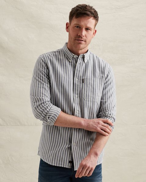 Shirt in cotton/linen with stripe pattern – Black Indigo – Casual shirts | PME LEGEND