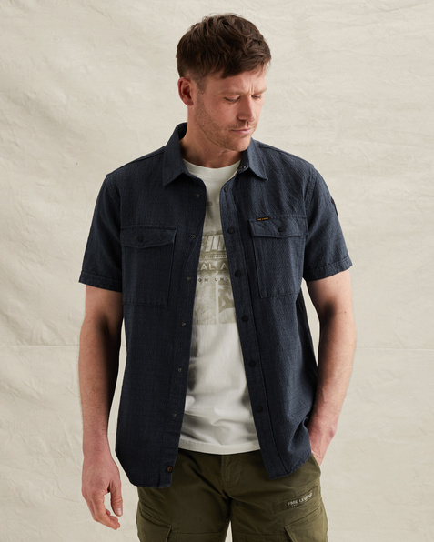Chemise avec manches courtes en coton/lin – Black Indigo – Chemises décontractées | PME LEGEND