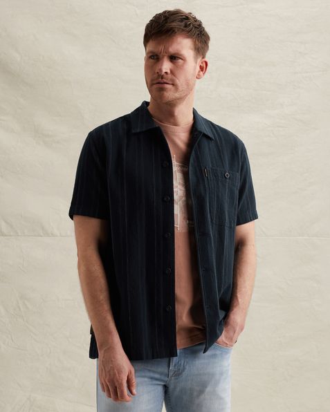 Shirt with short sleeves and woven stripe pattern – Black Indigo – Casual shirts | PME LEGEND