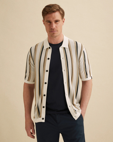 Polo shirt in cotton/modal with stripe texture – Snow White – Polo shirts | VANGUARD