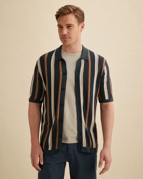 Polo shirt in cotton/modal with stripe texture – Black Indigo – Polo shirts | VANGUARD