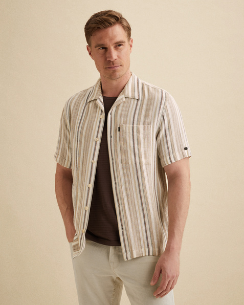 Shirt with stripe pattern and short sleeves – Brown – Casual shirts | VANGUARD