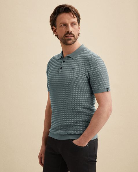 Polo shirt in cotton/modal with jacquard pattern – Black Indigo – Polo shirts | VANGUARD