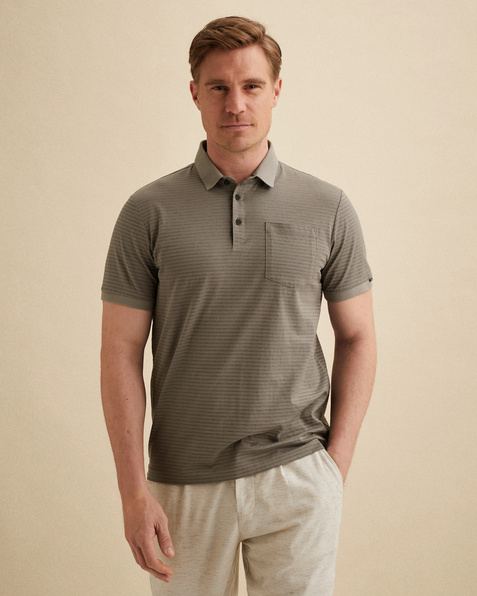 Polo shirt in 100% cotton with stripe pattern – Grey Comfort Denim – Polo shirts | VANGUARD