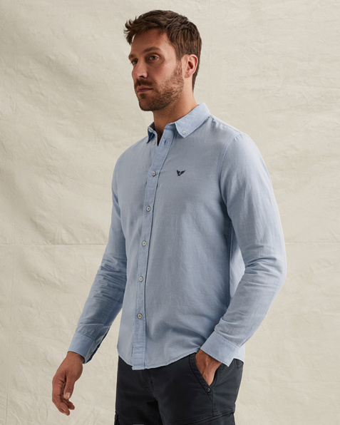 Overhemd van katoen/linnen met garment-dye wassing – Black Indigo – Casual overhemden | PME LEGEND