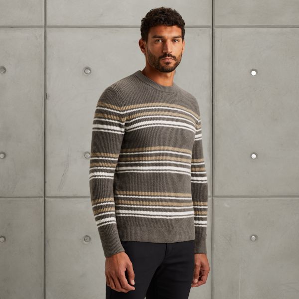 Pullover with stripe pattern – Grey Comfort Denim – Knitwear | CAST IRON