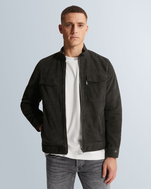Suede jacket with zipper closure – Grey Comfort Denim – Leather jackets | CAST IRON