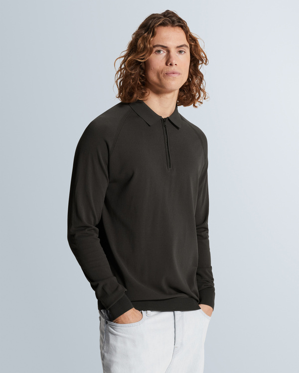 Polo shirt with raglan sleeves and zipper closure – Grey Comfort Denim – Polo shirts | CAST IRON