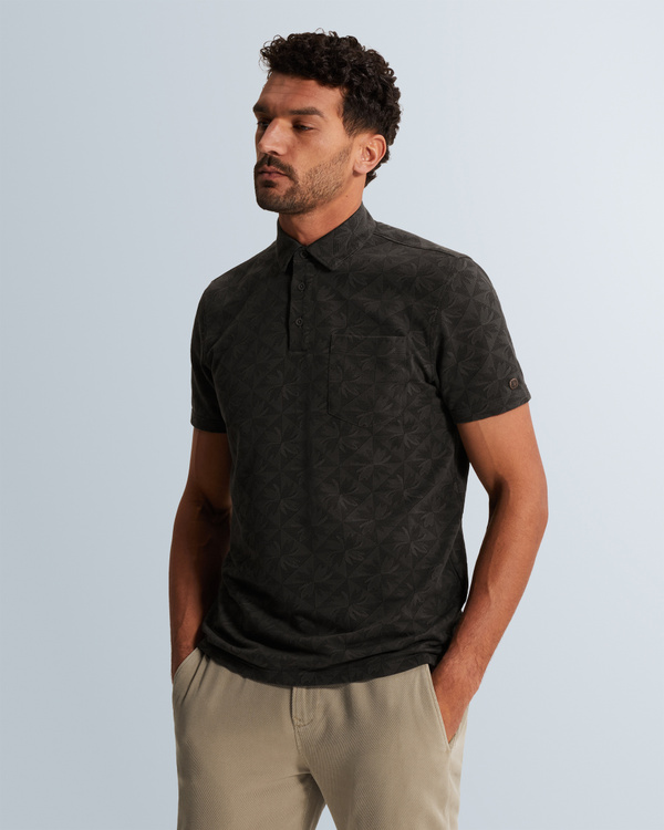 Polo van een katoenblend met borstzak – Grey Comfort Denim – Polo's | CAST IRON