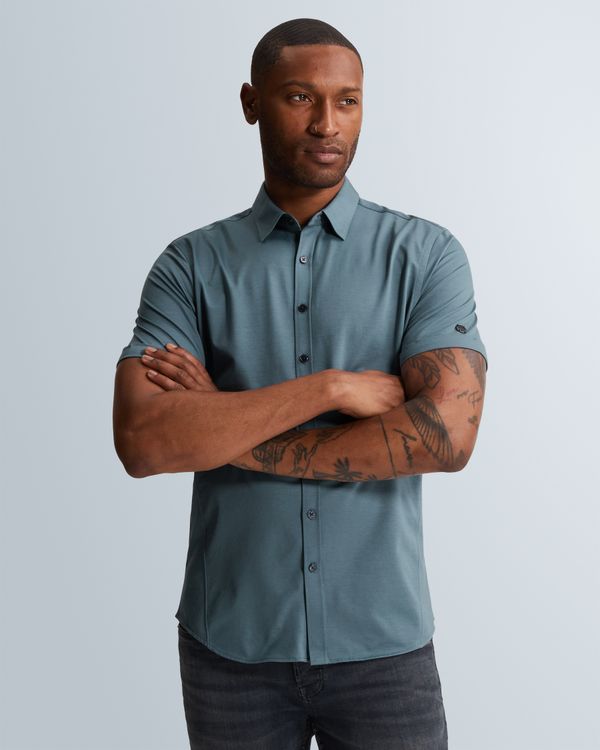 Overhemd met korte mouwen van lichtgewicht jersey – Black Indigo – Smart casual overhemden | CAST IRON