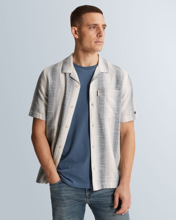 Overhemd met korte mouwen en verticaal streeppatroon – Black Indigo – Casual overhemden | CAST IRON