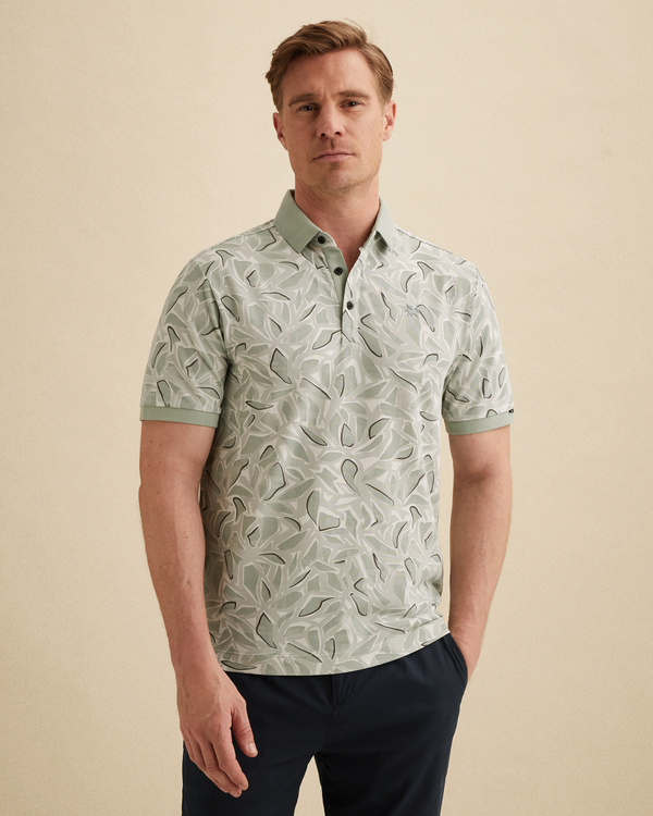 Polo van piqué met badge – Grey Comfort Denim – Polo's | VANGUARD