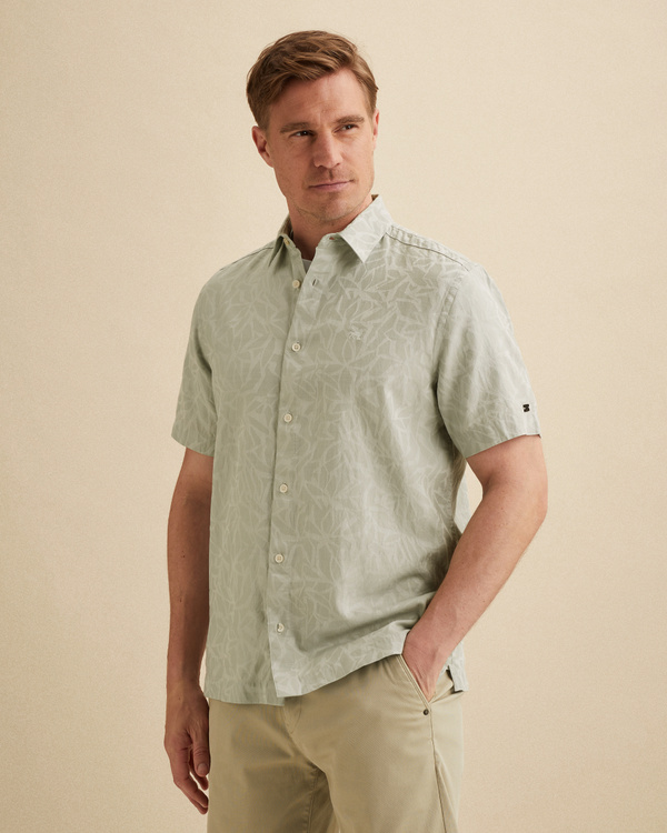 Overhemd met korte mouwen en allover jacquardpatroon – Grey Comfort Denim – Casual overhemden | VANGUARD