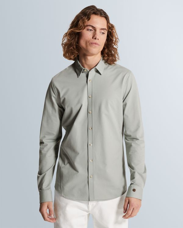 Shirt in twill jersey with allover texture – Grey Comfort Denim – Dress shirts | CAST IRON