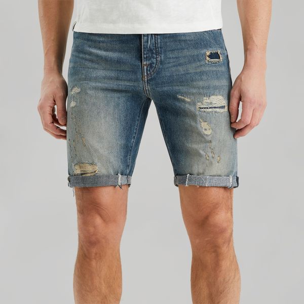 Cuda shorts met destroy en repair marks – Black Indigo – Shorts | CAST IRON