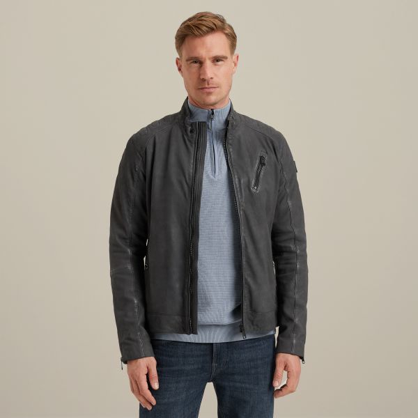 Bikebolt leren jas – Grey Comfort Denim – Leren jassen | VANGUARD