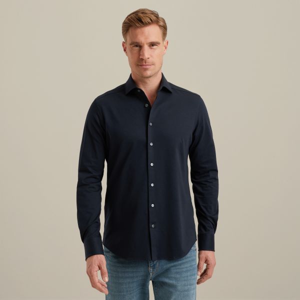 Overhemd van pique jersey – Black Indigo – Smart casual overhemden | VANGUARD