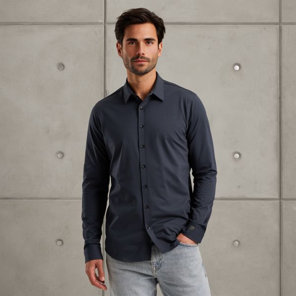Overhemd van twill jersey – Black Indigo – Smart casual overhemden | CAST IRON
